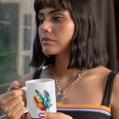 Spirit Feathers: Vibrannende Wasserfarben Kunst Kaffeetasse