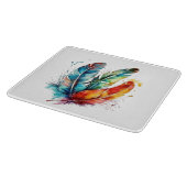Spirit Feathers: Vibrannende Wasserfarben Kunst Schneidebrett (Ecke)