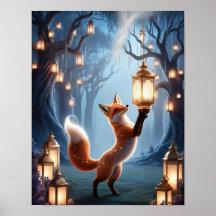 Spirit Fox Lantern Wall Art - Mystischer Wald