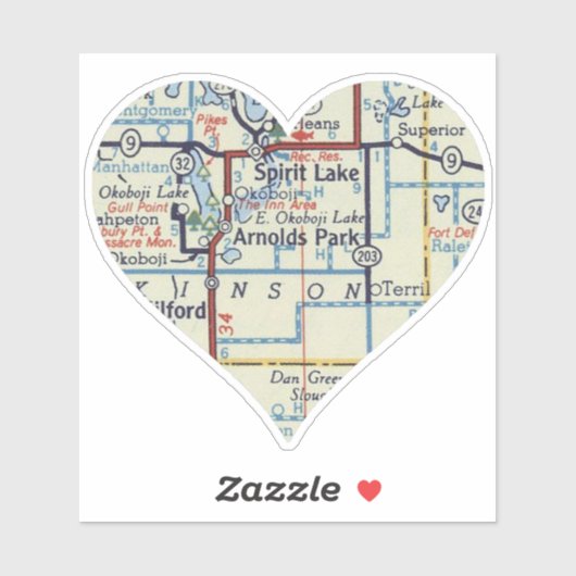 Spirit Lake IA Vintage Karte Aufkleber (Blatt)