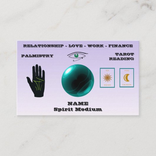 Spirit Medium, Green Crystal Ball, Palmistry, Taro Visitenkarte (Vorderseite)