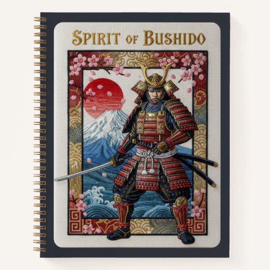 Spirit of Bushido Embroidered Samurai & Mount Fuji Notizblock (Vorderseite)