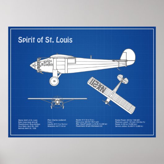 Spirit of St. Louis - Airplane Blueprint Plans ABD Poster (Vorne)
