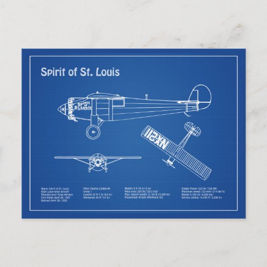 Spirit of St. Louis - Airplane Blueprint Plans AD Postkarte (Vorderseite)