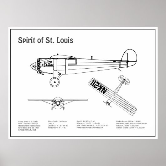 Spirit of St. Louis - Airplane Blueprint Plans PD Poster (Vorne)