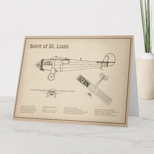 Spirit of St. Louis - Airplane Blueprint Plans SD Dankeskarte (Vorderseite)