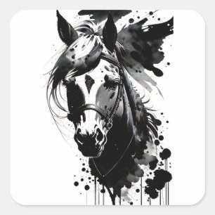 Spirit Pony 3 Black & White Quadratischer Aufkleber
