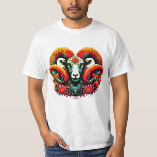 Spirit Ram - Blumenhorn & Earth Wisdom T-Shirt (Vorderseite)