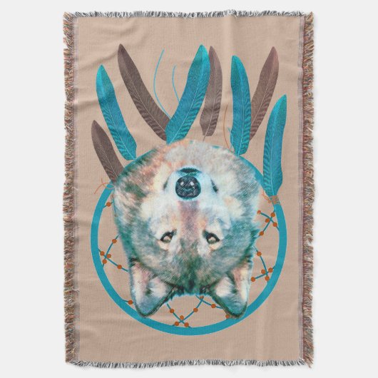 Spirit Wolf Dream Catcher Custom Throw Blanke Decke (Vorderseite Vertikal)