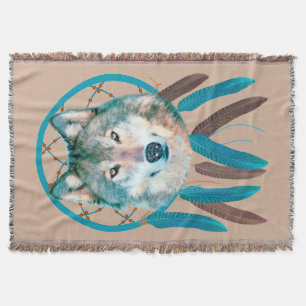 Spirit Wolf Dream Catcher Custom Throw Blanke Decke