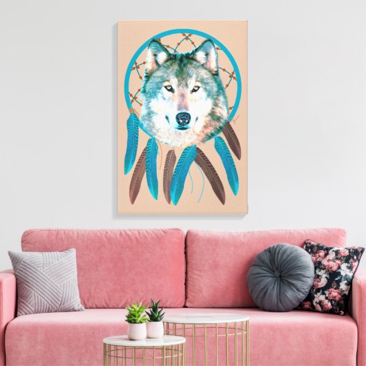 Spirit Wolf Dream Catcher Custom Wrapped Canvas Leinwanddruck (Insitu (Wohnzimmer))