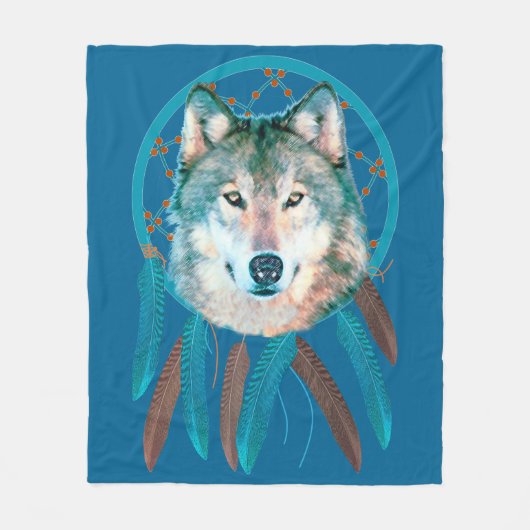 Spirit Wolf Dream Catcher Fleece Blanket (Vorderseite)