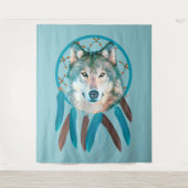 Spirit Wolf Dream Catcher Wandteppich (Vorderseite)