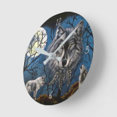 Spirit Wolf Runde Wanduhr (Winkel)