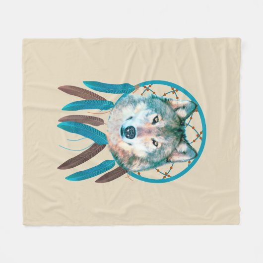 Spirit Wolf Traumfänger Fleece Blanken (Vorderseite (Horizontal))