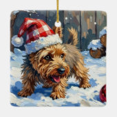 Spirited Cairn Terrier Dog Digging for Christmas T Keramikornament (Rückseite)