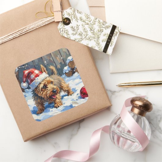 Spirited Cairn Terrier Dog Digging for Christmas T Quadratischer Aufkleber (Schenken)
