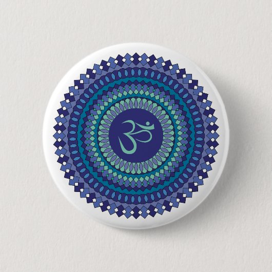 Spiritual Mandala Om Purple Aqua Blue Kaleidoscope Button (Vorderseite)