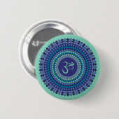 Spiritual Mandala Om Purple Aqua Blue Kaleidoscope Button (Vorne & Hinten)