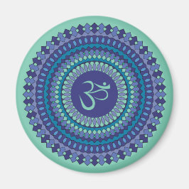 Spiritual Mandala Om Purple Aqua Blue Kaleidoscope Magnet