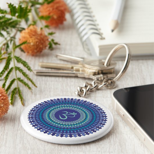 Spiritual Mandala Om Purple Aqua Blue Kaleidoscope Schlüsselanhänger (Seite)