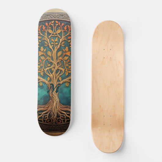 Spiritual Tree of Life Whimsical Ocean Blue Funky Skateboard (Vorderseite)