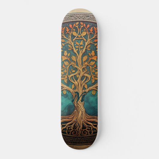Spiritual Tree of Life Whimsical Ocean Blue Funky  Skateboard (Vorderseite)