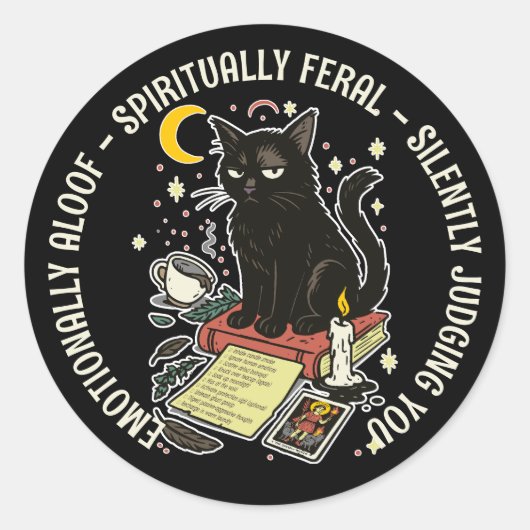 Spiritually Feral Cat: Emotinally Aloof, Judging Runder Aufkleber (Vorderseite)
