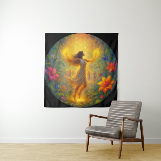 Spiritueel Wandkleed – Vrouw in Licht en Beweging Wandteppich (Beispiel)