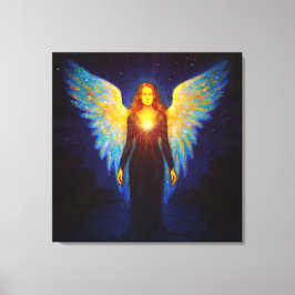 Spirituell Leuchtender Engel bei Nacht am See Leinwanddruck