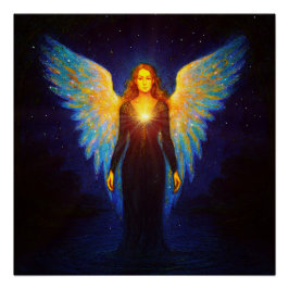 Spirituell Leuchtender Engel bei Nacht am See Poster