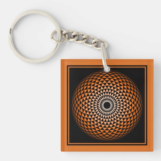 Spirituell Schwarz Orange Mandala Geometric Orient Schlüsselanhänger (Vorderseite)
