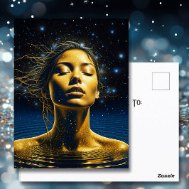 Spirituelle Frau im Wasser unter den Sternen Postkarte