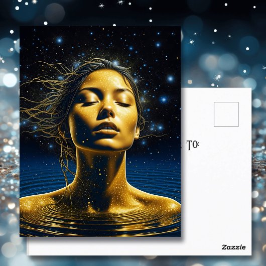 Spirituelle Frau im Wasser unter den Sternen Postkarte