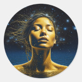 Spirituelle Frau im Wasser unter den Sternen Runder Aufkleber (Vorderseite)