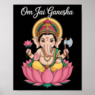 Spirituelle Ganesha-Lotus-Illustration Om Jai-Spru Poster