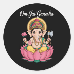 Spirituelle Ganesha-Lotus-Illustration Om Jai-Spru Runder Aufkleber