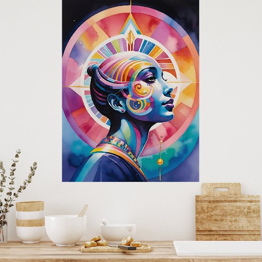 Spirituelle Goddess Soul Travel Rainbow Aura Woman Poster (Küche)