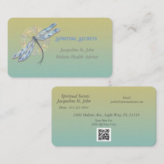 Spirituelle Heilung mit Watercolor-Libelle Visitenkarte (Vorne/Hinten)
