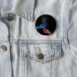 Spirituelle Krishna-Hand mit Flöten-Ästhetik-Pinba Button