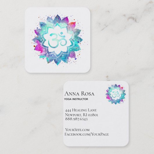 *~* Spirituelle Lotus Blume Mandala Om Om Symbol Quadratische Visitenkarte (Vorne/Hinten)