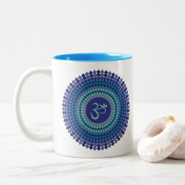 Spirituelle Mandala Om Lila Aqua Zweifarbige Tasse