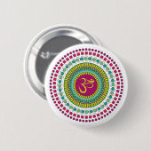 Spirituelle Mandala Om Symbol Rosa grüne Geometrie Button (Vorne & Hinten)