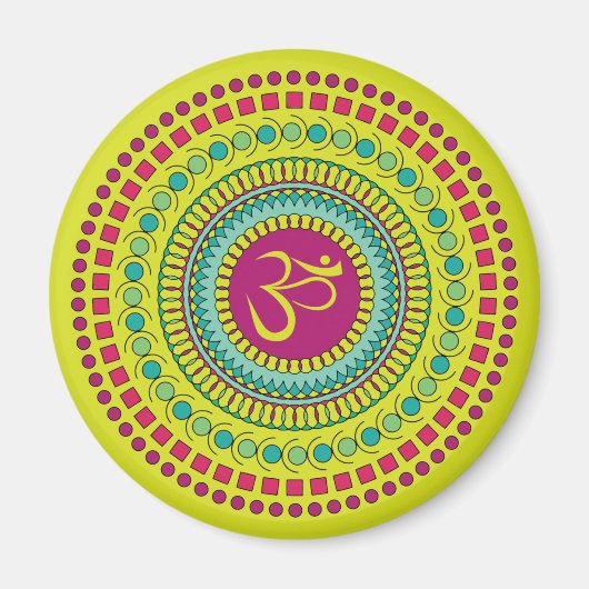 Spirituelle Mandala Om Symbol Rosa grüne Geometrie Magnet (Vorne)