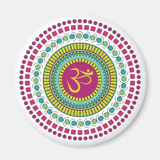 Spirituelle Mandala Om Symbol Rosa grüne Geometrie Magnet (Vorne)