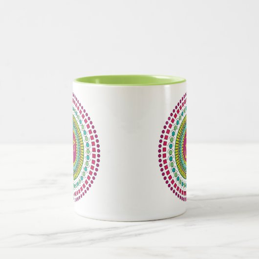 Spirituelle Mandala Om Symbol Rosa grüne Geometrie Zweifarbige Tasse (Mittel)