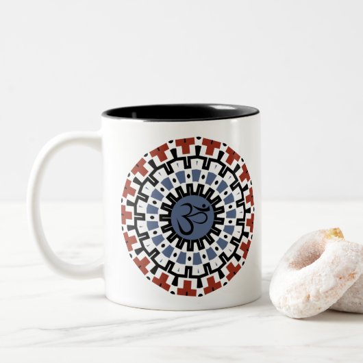 Spirituelle Mandala Yoga Om Blue Rust Kaleidoscope Zweifarbige Tasse (Mit Donut)