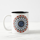 Spirituelle Mandala Yoga Om Blue Rust Kaleidoscope Zweifarbige Tasse (Links)