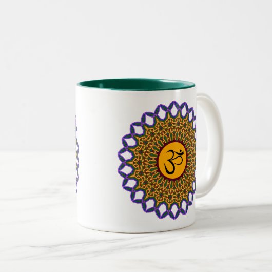 Spirituelle Mandala Yoga Om Peacock Kaleidoskop Zweifarbige Tasse (VorderseiteRechts)