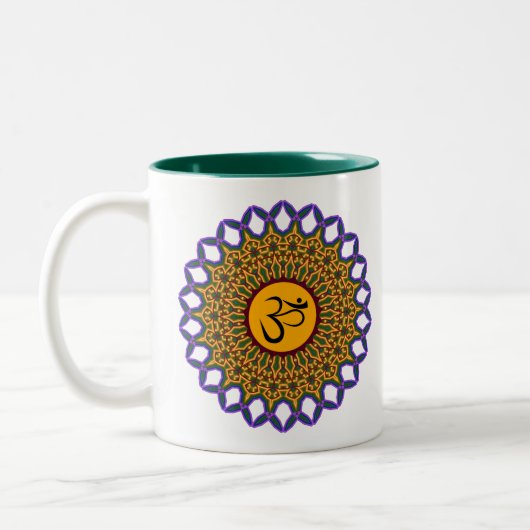 Spirituelle Mandala Yoga Om Peacock Kaleidoskop Zweifarbige Tasse (Links)